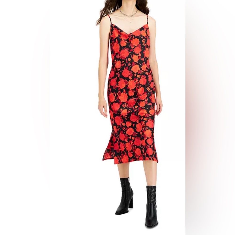 Bar III Red and Black Floral Midi Dress - M
